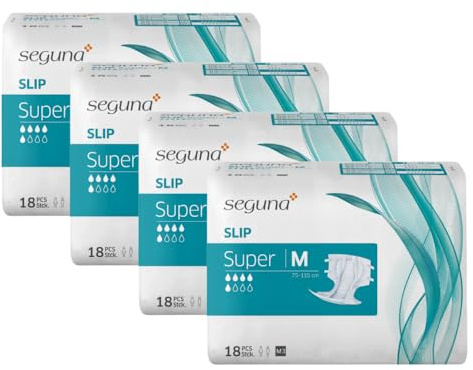 SEGUNA Slip Super, Inkontinenz Windeln für Erwachsene, Frauen, Männer, Windeln bei schwerer Blasenschwäche, Stuhlinkontinenz (M (Sparpaket 4 x 18 Stück))