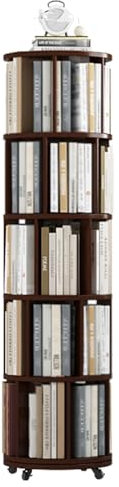 Bücherregal Drehbar Holz mit Rädern, Drehbares Bücherregal Klein 4/5/6 Stufe Drehregal, Dekoregal Hohes Standregal für Wohnzimmer Ecke, für Erwachsene (Color : B, Size : 5 Tier)