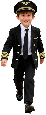 KIDIN Boys Airline Captain Uniform Pilot Costume for Kids Career Day