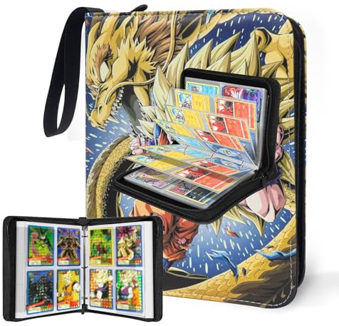 Carpeta de tarjetas coleccionables de anime para tarjetas de dragón, 4 bolsillos con 50 fundas de hasta 400 tarjetas, carpeta de tarjetas TCG, libro de almacenamiento de tarjetas impermeable, vitrina