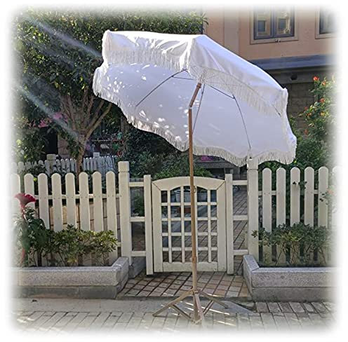 ASumPio Sonnenschirm Gartenschirm 200Cm Outdoor Kippbarer Sonnenschirm Hinterhofschirm Mit Quasten Uv 30+ Schutz, Runder Sonnenschutz Terrassenschirm, Ohne Sockel,