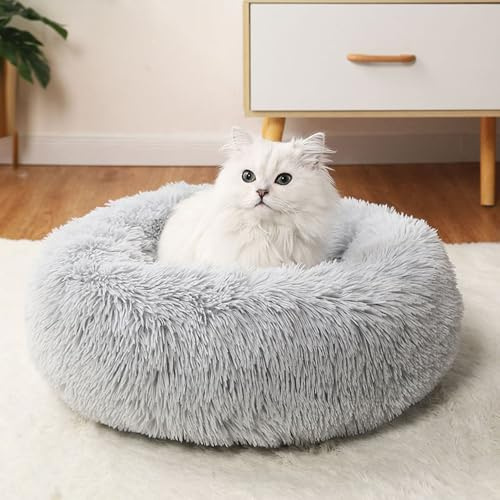 RongQiLBB Gatto Letto per Cani Rotondo Cuccia per Animali Domestici Morbida e Antiscivolo Migliora Il Animale Sonno e Mantiene Caldo di Lavabile Cuscino Cane da Interno, Grigio Scuro (XS-38cm)