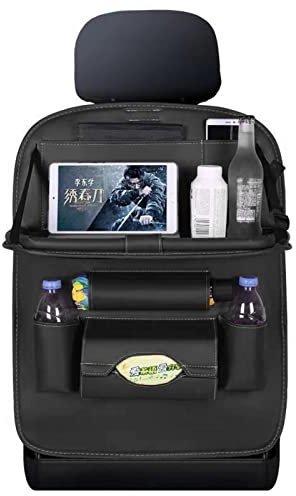 Zjyufy Car Seat Organiser, Car Back Seat Storage Organiser with 6 Storage Pockets and Folding Tray, Car Essentials for Umbrella Water Bottle Books Food Tissues