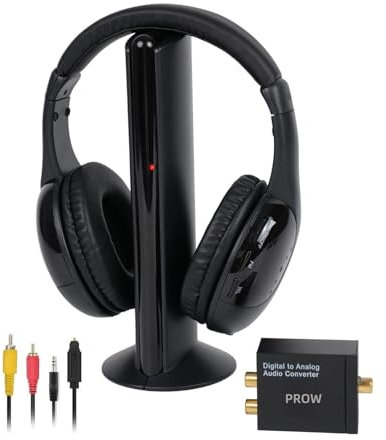 Wireless TV Headphones, Wireless Headphones for TV Watching with Transmitter Base, Wireless TV Headset with FM Radio Monitor Function for Seniors, Support RCA, AUX, Optic and Coaxial Audio Out Port