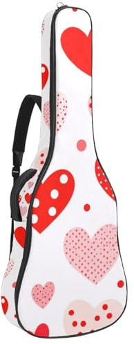 KengjuTesu 43 Zoll Akustikgitarre Softcase mit Rucksackgurt und 2 Taschen Rot Herzen Dot Print Keine Polsterung Rucksack Wasserdicht Oxford Tuch Bassgitarre Gigbag für Konzertgitarre, mehrfarbig,