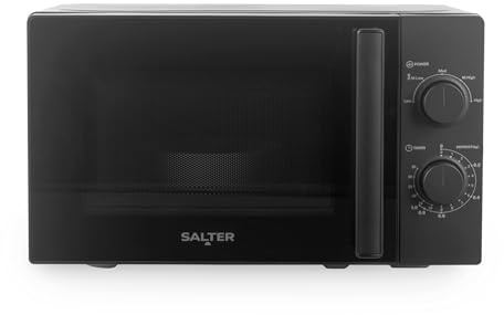 Salter KURO Microwave Oven 20L 800W Manual Dial Control Black | 5 Power Levels Including Defrost, 35 Minute Timer, 25.5cm Glass Turntable, Solo Microwave Design, Kitchen Countertop Use