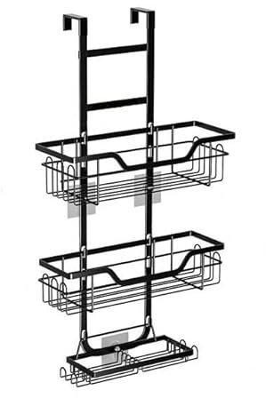 étagère de douche Étagère de douche à suspendre à 3 niveaux avec 2 porte-savons et 22 crochets, organiseur de douche sans perçage sur la porte de la salle de bain, noir salle de bain cuisine