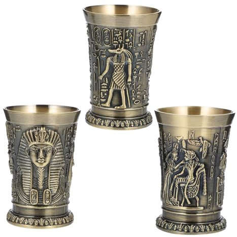 GALPADA Vasos De Vino De Estilo Antiguo De Metal Bronce, Copa Para Whisky y Cóctel, Set De 3 Piezas Grabados Totems Clásicos, Para Fiestas y Uso Doméstico