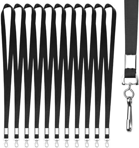 LUMOOM Lot de 12 lanières noires en nylon pour carte d'identité, badges, clés, cartes en plastique, etc