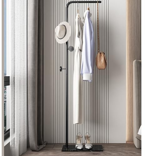 acfeco Garderobenständer Metall, Jackenständer Stehend mit Schiefersockel, Gardarobenstaender Schmal Stabil, Garderobe Modern, für Flur Schlafzimmer und Wohnzimmer, 40 x 25 x 170 cm, Gold