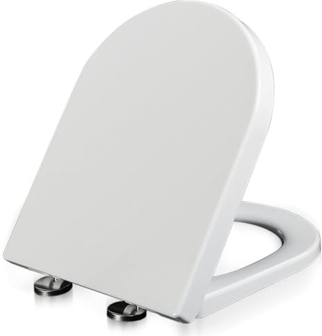 Dazzluxe Sedile WC A Forma di D Bianco, Copriwater con Chiusura Ammortizzata E Cerniere Regolabili, Sgancio Rapido per Una Facile Pulizia E Montaggio, Coperchio WC per Bagno in PP Resistente