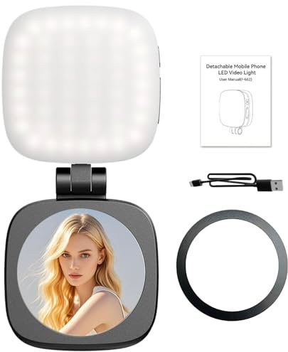 Phone Ring Light - Magnetic LED Light for Phone Selfie,Folding Cool Gadgets with Makeup Mirror, Adjustable Lighting Rechargeable for Laptop Tablet Photography
