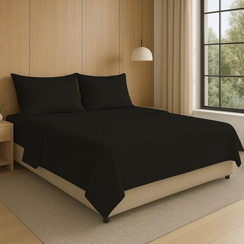 NARCISO - Completo Lenzuola Matrimoniali 4 Pezzi Tinta Unita Embossed, Set Lenzuola Matrimoniali in Microfibra Traspirante ed Anallergica, Biancheria da Letto Made in Italy (Nero)