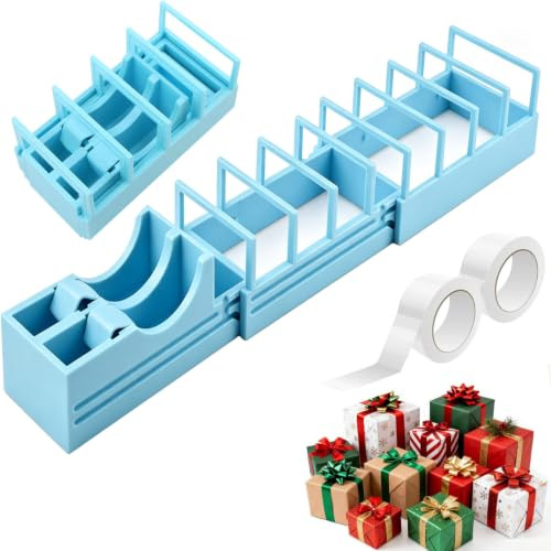 Tape Dispenser for Gift Wrapping, Compact 18 Strip Tape Dispenser for DIY Crafts Portable Dual Roll Holder Fits Various Tape Sizes with Easy Dispensing