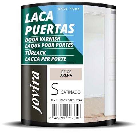 JOVIRA PINTURAS Esmalte Laca Puertas al Agua 750ML Satinado, Renueva y decora las puertas y muebles de madera (750 Mililitros, Beige Arena) -T