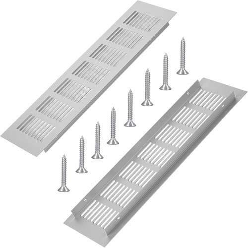 Vent Cover, 2Pcs Kitchen Plinth Vent, 300 x 80 mm Ventilation Grille Radiator Grill with Screws Air Vent Grille Cover for Kitchen Plinth Cabinet Door Floor Wall(Silvery)