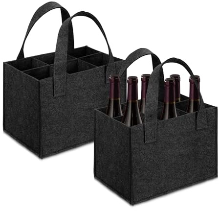 Hiuyavy Felt Wine Bottle Carrier Bags, 2PCS Wine Bottle Bag, Portable Wine Bottle Bag for 6 Bottle Wine Carrier Bags with Handle for Storing Carrying Wine Beer Champagne Drinks Carrier (Black)