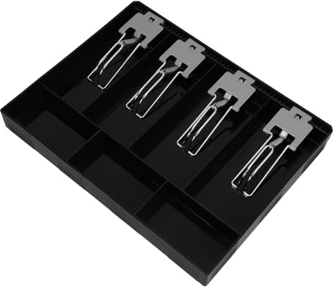 Healeved Cash Register Insert Tray with 4 Compartments and Metal Clip Money Organizer Cash Drawer Insert for Retail Store and Supermarket