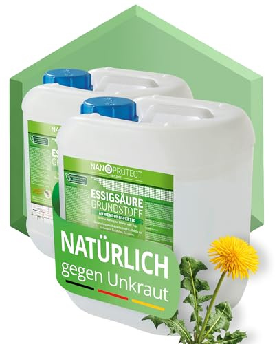 Nanoprotect 2 x 5L Unkrautvernichter Grundstoff Essig - Biologisch abbaubar | Vinegar Lebensmittelqualität | Essigsäure | Natürlicher Unkraut-Stopp für Wege, Pflaster, Einfahrt | Essigreiniger Acetum