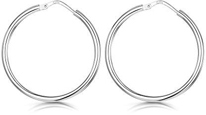 Amberta® 925 Sterling Silber Edle Ringe mit Scharnierbügel – Kleine runde Creolen Ohrringe - Durchmesse: 7 10 15 20 25 35 45 55 mm (25mm)