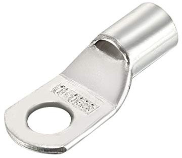 sourcing map Terminales de Alambre de Cobre, 7AWG SC50-10, Orificio de Perno, Extremos de Cable de batería, Ojales, Conectores de terminales de Anillo Tubular de engarce, Tono Plateado, 20Pcs