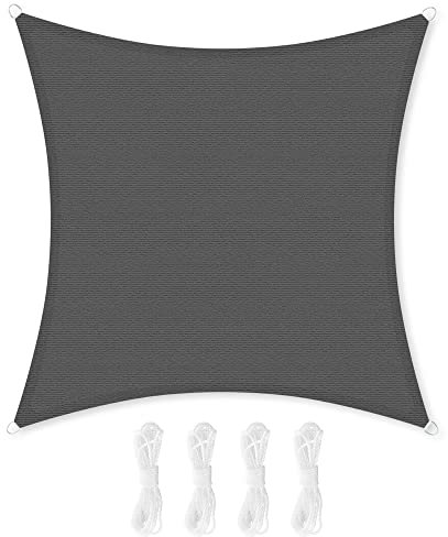 SONGMICS Vela Parasole 2 x 2 m, Tenda da Sole in Tessuto HDPE, Permeabile all'Aria e all'Acqua, per Terrazza, Giardino, Balcone, Campeggio, Quadrata, Concava, Corde da 2 m, Grigio Fumo GSS22GY