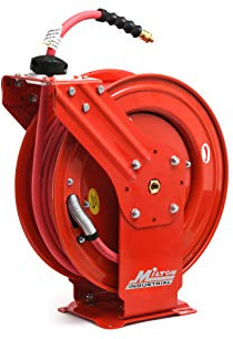 MILTON Industrial Hose Reel 2790-50D, Auto Retractable, Chemical Resistant, Prevent Cracking, Flexible in Extreme Conditions,1/2” Hose ID, 50 Foot Rubber Hose, 300 PSI Max Pressure,1/2 Male NPT, Red
