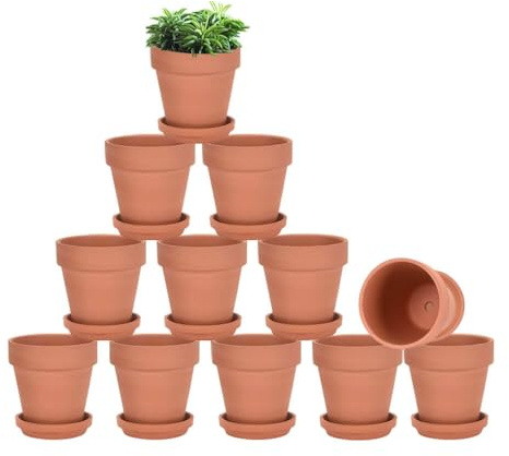 vensovo 12er-Pack 7,6 cm Terrakotta-Töpfe mit Untersetzern und Drainageloch | Tontöpfe mit Untersetzern für Kakteen und Sukkulenten, ideal für Pflanzen, Bastelprojekte und Hochzeitsgeschenke