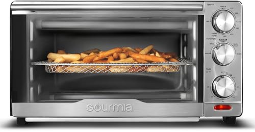Gourmia Air Fryer Toaster Combo - 6-in-1 Multi-function Countertop Oven Adjustable Temperature & Timer, Fry Basket, Baking Pan, Oven Rack & Pullout Crumb Tray, Stainless Steel
