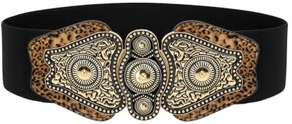 BlackButterfly Taillengürtel Damen Antikschnalle | 6,5 cm Breit, Goldoptik, Verzierte Steckschließe, Kunstlederpads, Rundum Dehnbar, Größen S-XXL, Boho