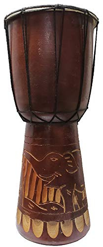 Djembe Drum geschnitzt Bongo Afrikanisch inspirierte Musik Anfänger für Kinder und Erwachsene auch eine einzigartige Geschenkidee Carver Abstrakt Elefant Giraffe Schildkröte (16 Zoll, Elefant)