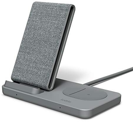 iOttie iON Wireless Duo 10W Stand + 5W Pad Qi-Certified Charger | MADE FOR GOOGLE | Compatible with Google & Pixel Models | Includes Power Cable & Adapter | Dark Grey