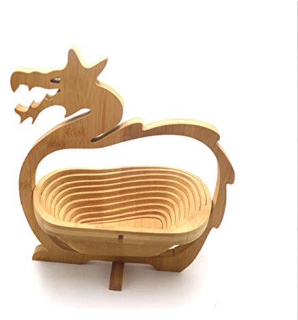 Klappkorb Faltkorb Drachen Obstkorb, Früchtekorb aus Untersetzer Schneidebrett, natürlich braun Bananenhalter,Dragon