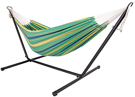 Livinxs Doppel Hängematte mit Stahlgestell | Platz für Zwei Personen | Perfekt für Garten, Balkon oder Terrasse | Hohe Belastbarkeit (Forest)