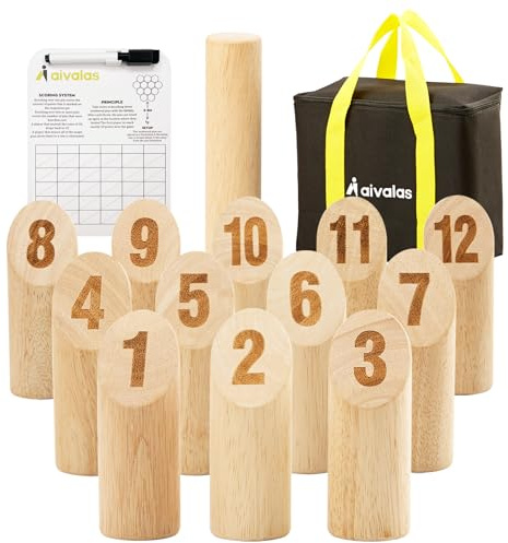 Aivalas Wooden Tossing Game Set, 12PCS Numbered Block Toss Games with Scoreboard & Carrying Case, Outdoor Lawn Backyard Beach Game, Gift for Toss Party Group