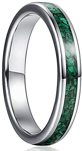 Corato Bague de Fiançailles en Malachite pour Hommes 4mm Bague en Argent en Carbure de Tungstène Hautement Poli Taille 57(18.1)