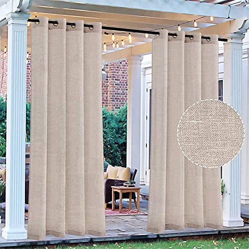 XDKS Outdoor Vorhang für Terrasse Wasserdicht – Indoor Outdoor Vorhang Leinen-Optik halbtransparent Sichtschutz Vorhang mit Ösen oben, 2 Paneele (2 x 52 B x 96 L, natur)
