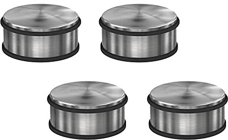 BASI | 4er Set Türstopper | extra schwer und rutschfest | in Edelstahl | Bodentürstopper mit Gummiring in silber | Türhalter | Schutz für Wand und Möbel | Silber | 4 Stück