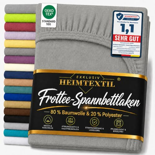 EXKLUSIV HEIMTEXTIL Frottee Spannbettlaken Marke 120 x 200 cm 80% Baumwolle, 20% Polyester Öko - Tex Zertifiziert, Markenqualität, Matratzenhöhe bis 25 cm, Grau