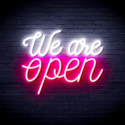 We 're Open Flex Silikon-LED-Neonschild – Weiß und Pink – st16s33-fnu0424-wk