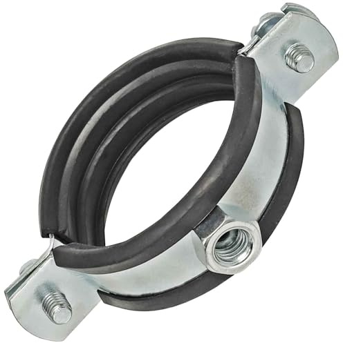 MegaHaustechnik 2-Schrauben-Rohrschellen aus Edelstahl VA Set 5 Stück mit Stockschrauben, Spannbereich 32 bis 36mm Rohr-Außendurchmesser 1 Zoll mit Schallschutz, mit M8 Gewinde-Mutter