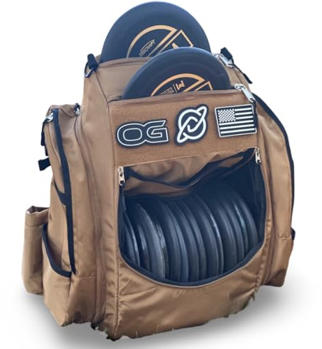 Discology Disc Golf OG V2 Disc Golf Bag | 26+ Disc Capacity | Premium Disc Golf Backpack Bag | Tough, Durable Design | 2 Large Top and Side Compartments | Top Patch Panel with Two Patchs Included