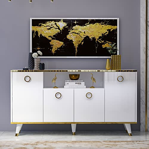 Homidea Sophia Konsole - Kommode - Sideboard - Buffet - Schrank - Regal mit 4 Türen für Wohnzimmer, Küche, Flur und Büro im rustikalen Design. (Konsole - Weiß)