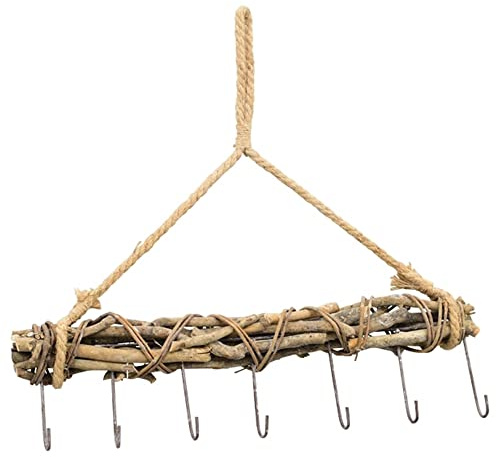 Hakenleiste Willow Natur 45cm, Rattanhaken, Aufhängung mit 7 Haken, Haken aus Rattan, Fensterdeko