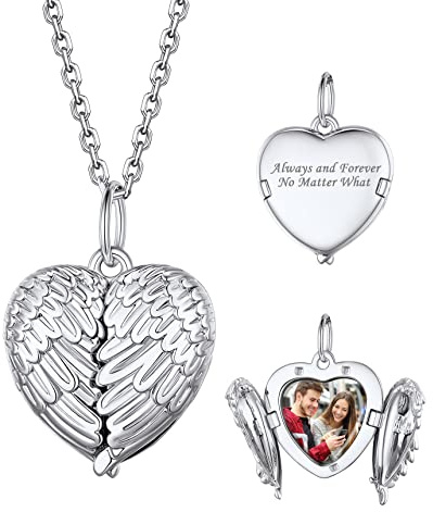 Bestyle Medaillon zum öffnen für Bilder 925 Sterling Silber Foto Kette mit Gravur Herzkette Weißgold/Vergoldet/Roségold
