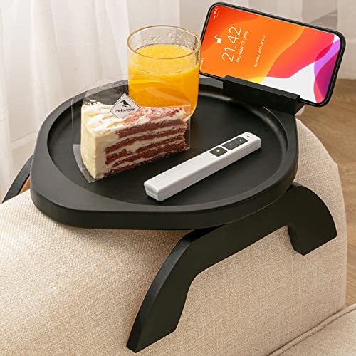 Bambus Sofa Armablage Tisch mit drehbarer mobiler Halterung stabile Couch Armlehne Tablett Clip On Sofa Tablett Tisch für breite Sofas faltbarer Coucharm Clip Tisch zum Essen und Trinken (Schwarz30)