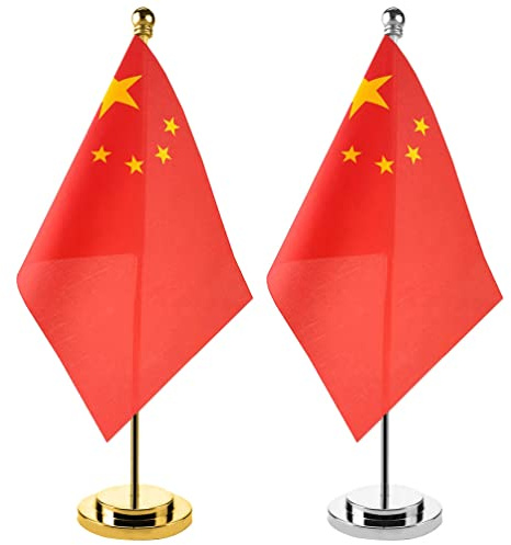 GANAZONO China- Tischfahne 2 Sets Chinesische Tischflagge China Kleine Tischflaggen Chinesische Mini- Schreibtischflagge auf Standbasis Dekoration Kleine Mini- Flaggen Dekorationen