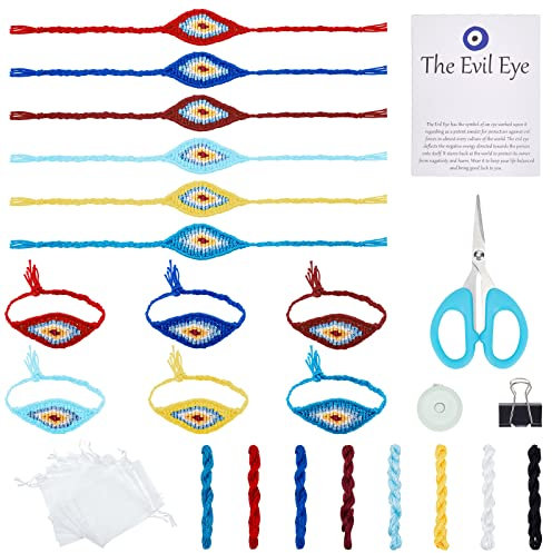 WEBEEDY 12 Stück Böses Auge Armband für Frauen Mädchen Evil Eye Freundschaftsbänder Bastelset Glücksschutz Schmuckset Charms DIY Schmuck Set für Kinder ab 8 Jahre Geburtstagsgeschenk