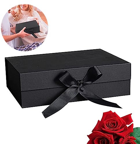 Geschenkbox mit Deckel Geschenkbox Schwarz 21 * 17 * 7 cm Geschenkkarton Mit Deckel,Geschenkverpackung Box mit Band Schachtel mit Deckel für Hochzeit Geburtstag Weihnachten Jubiläum