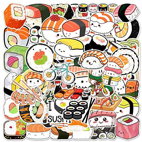 Süßes Sushi Aufkleber 50pcs, Ästhetische Dekoration Vinyl Sticker für Sammelalbum, Laptop, Kinder, Teenager, Mädchen
